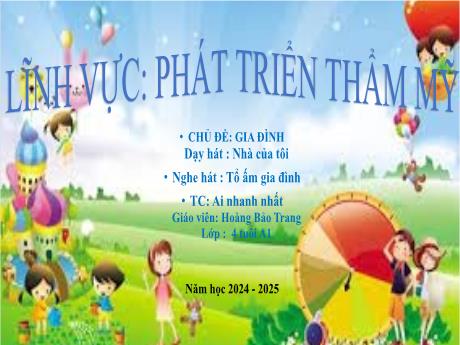 Bài giảng Mầm non Lớp Chồi - Chủ đề: Gia đình - Dạy hát Nhà của tôi. Nghe hát Tổ ấm gia đình. Trò chơi Ai nhanh nhất - Hoàng Bảo Trang