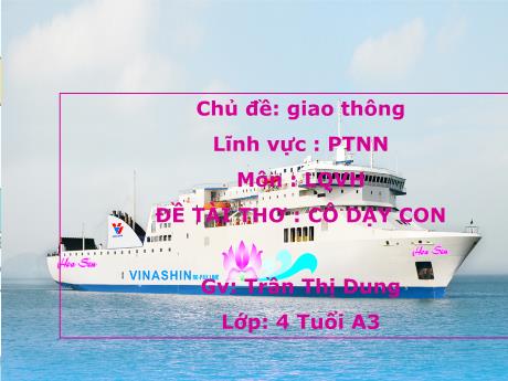 Bài giảng Mầm non Lớp Chồi - Lĩnh vực Phát triển ngôn ngữ - Làm quen văn học. Chủ đề: Giao thông - Thơ Cô dạy con - Trần Thị Dung