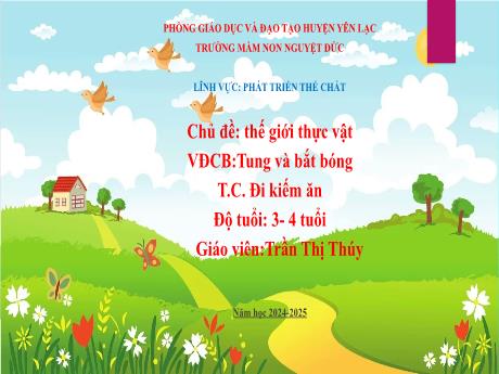 Bài giảng Mầm non Lớp Mầm - Chủ đề: Thế giới thực vật - Vận động Tung và bắt bóng. Trò chơi Đi kiếm ăn - Trần Thị Thúy