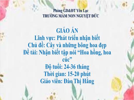 Bài giảng Mầm non Lớp Nhà trẻ - Lĩnh vực phát triển nhận biết - Chủ đề: Cây và những bông hoa đẹp - Đề tài: Nhận biết tập nói Hoa hồng, hoa cúc - Đào Thị Hằng