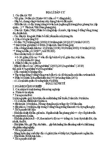Đề cương ôn tập Địa lí 9 - Trường THCS Yên Kỳ