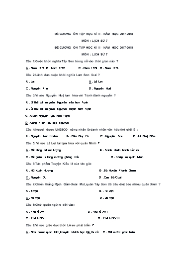 Đề cương ôn tập học kì II môn Lịch sử 7 - Năm học 2017-2018