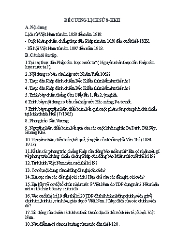 Đề cương ôn tập học kì II môn Lịch sử 8