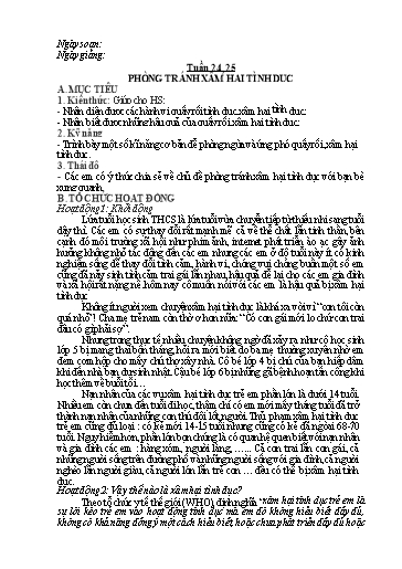 Giáo án Kĩ năng sống - Tuần 24+25: Phòng tránh xâm hại tình dục