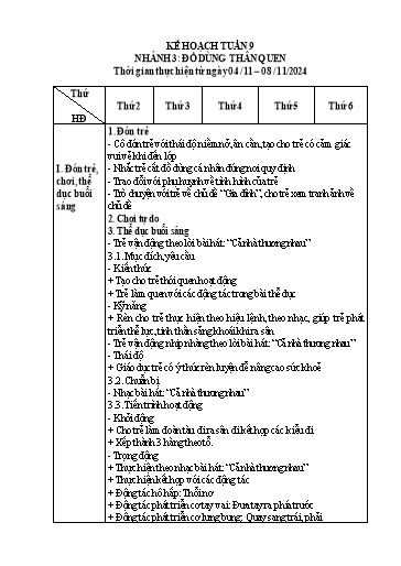 Kế hoạch giáo dục Mầm non Khối Mầm - Tuần 9. Nhánh 3: Đồ dùng thân quen - Năm học 2024-2025 - Trường Mầm non Yên Luật