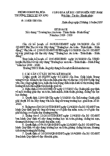 Xây dựng Trường học an toàn, thân thiện, bình đẳng năm học 2019-2020 của trường THCS Xuân Áng